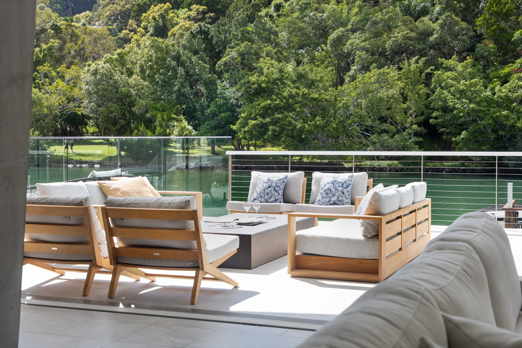 Front exterior of 33 Witta Circle luxury waterfront home in Noosa Sound