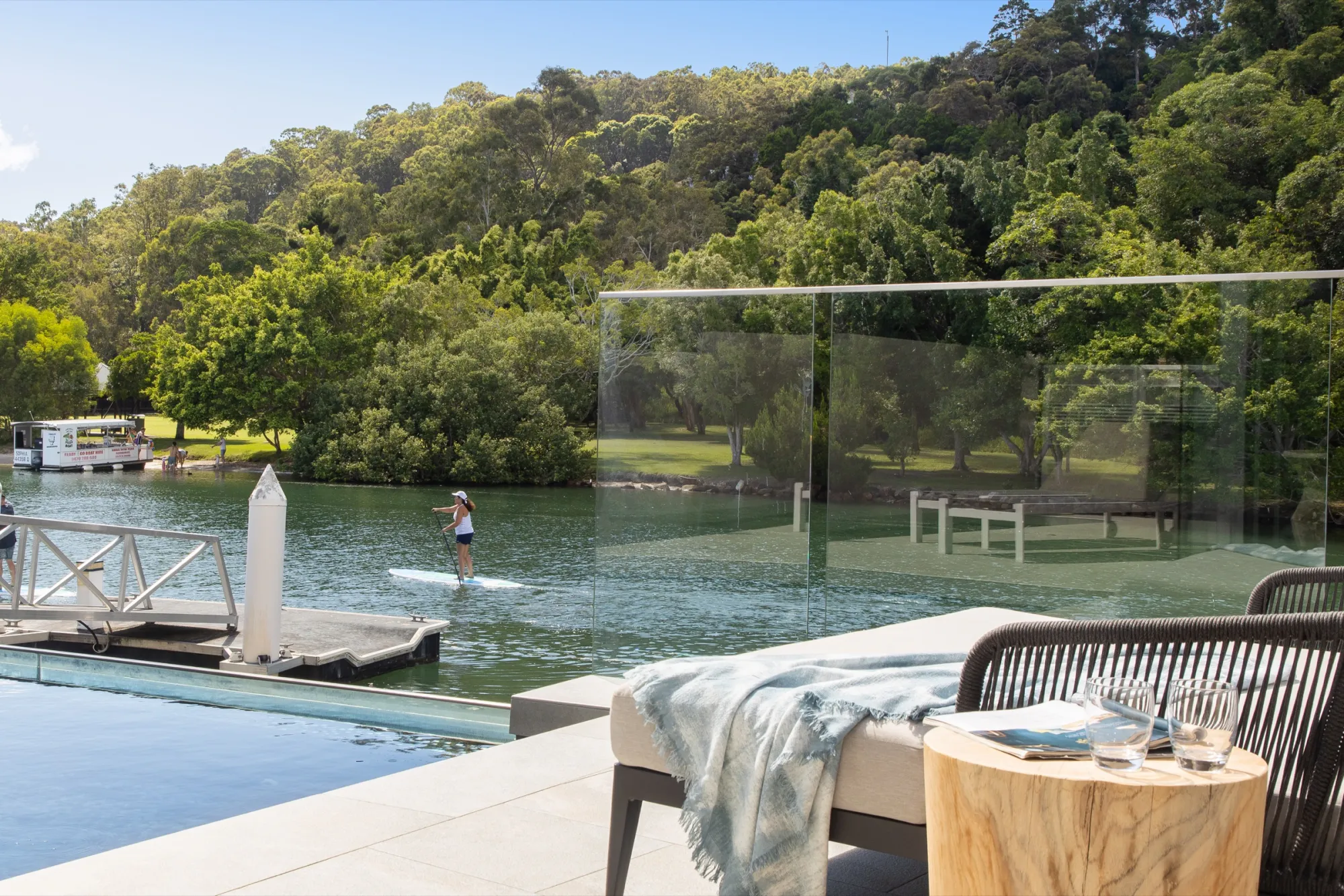 Private jetty and sandy beach on Noosa Sound at Witta Circle
